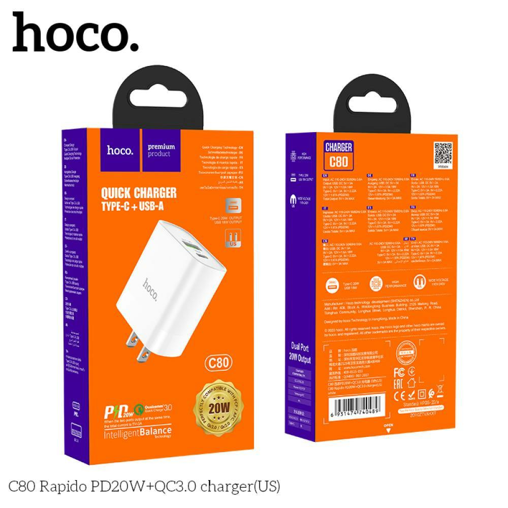 HOCO C80 20w PD ADAPTER DUAL PORT